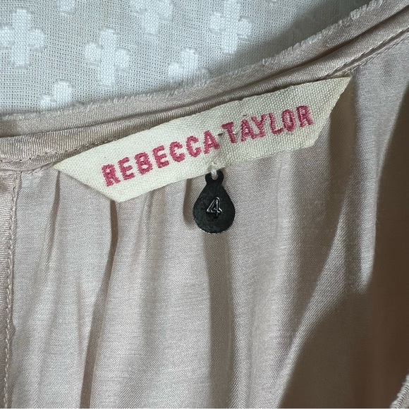 Rebecca Taylor Light Pink Satin Silk Blend Beaded Tie Front Top - Picture 3 of 6